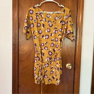 Jessy B Purple Floral Mustard Tie Tunic Top Size Medium NWOT